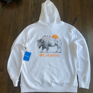 Columbia Men's Trek Graphic Pullover Hoodie Sweatshirt White Buffalo Birds Sun L